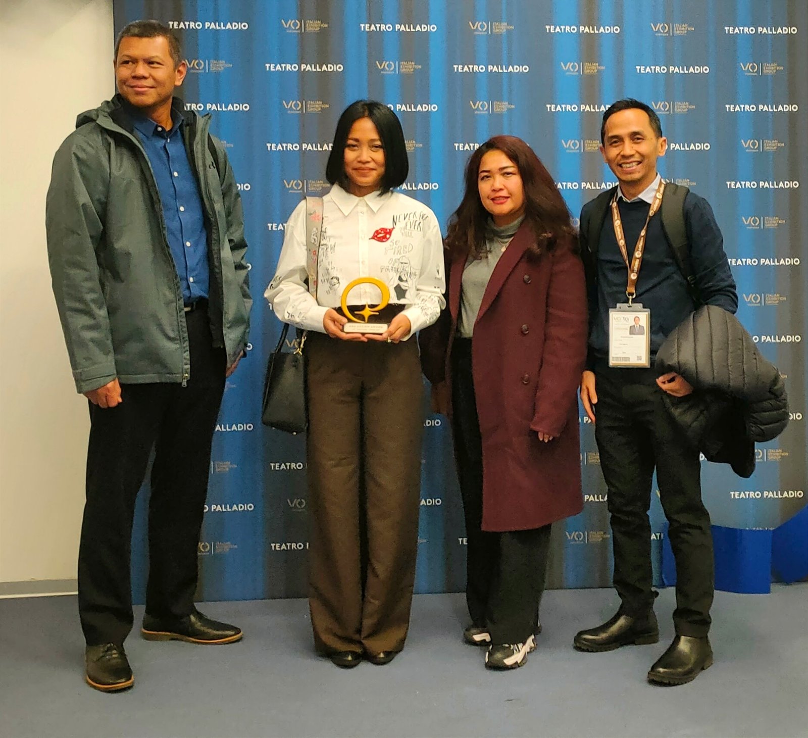 Amelia Rachim bersama Kepala ITPC Milan, Sri Bimo Adhi Yudhono, Atase Perdagangan KBRi Roma Silvi C. Sumanti dan Wakil Kepala ITPC Milan, Sumardi.